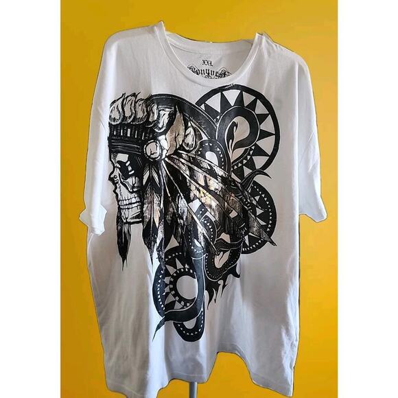 KONQUEST PLATINUM Men's Indian Skull Print T-Shirt XL NWT Excellent A114 - Picture 2 of 7